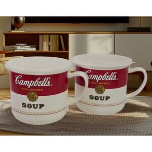 Vintage 2006 Campbell's Soup Travel Mug With Lid Microwaveable Lot of 2